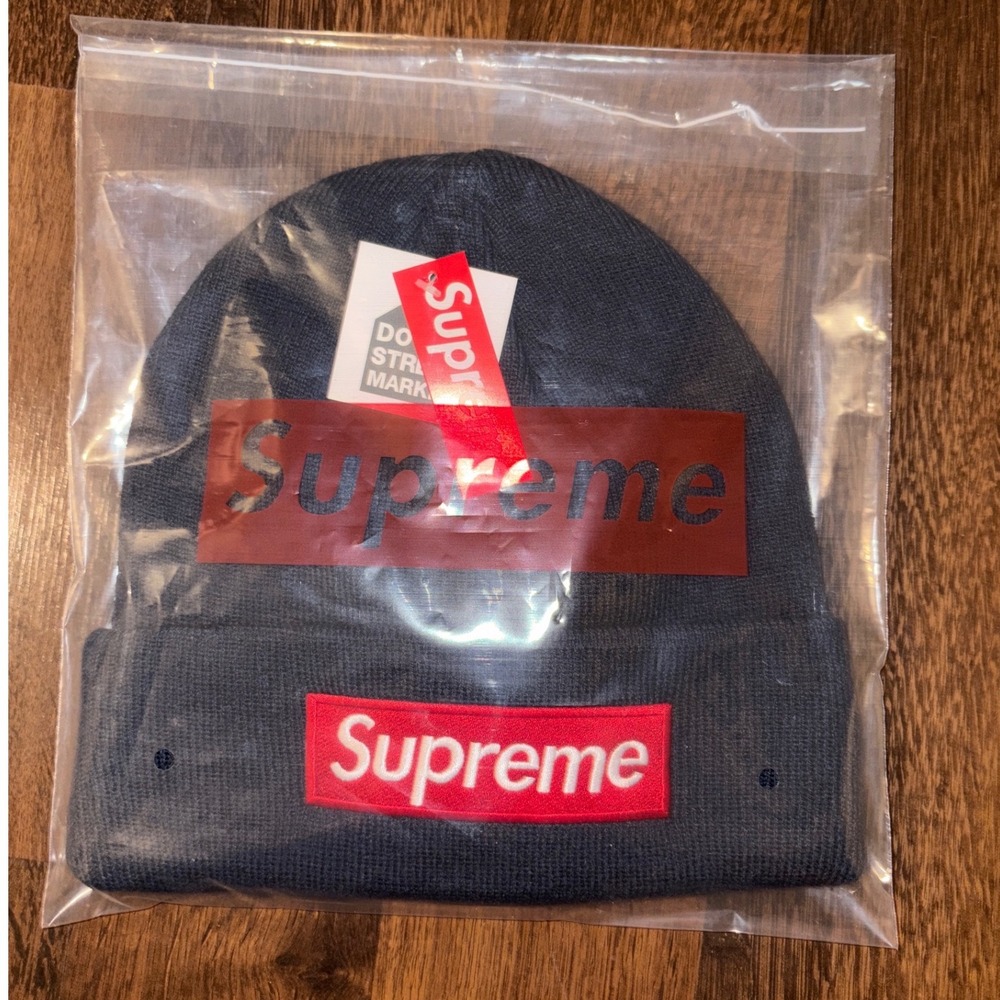 Blue Supreme Beanie x New‎ Era Red Box Logo Navy Knit Hypebeast FW24 Authentic